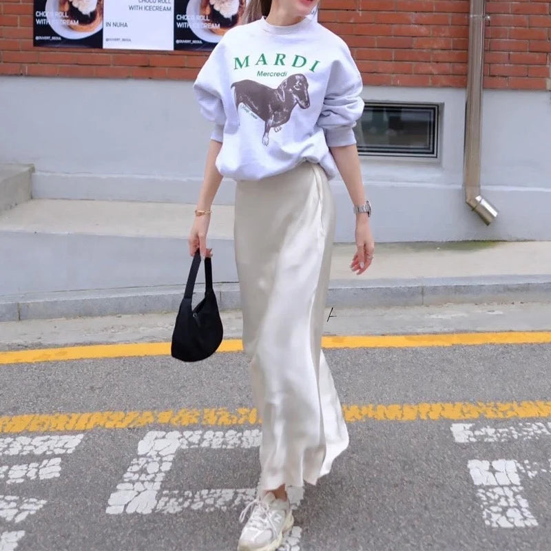 Elegant Satin High-Waist Skirt