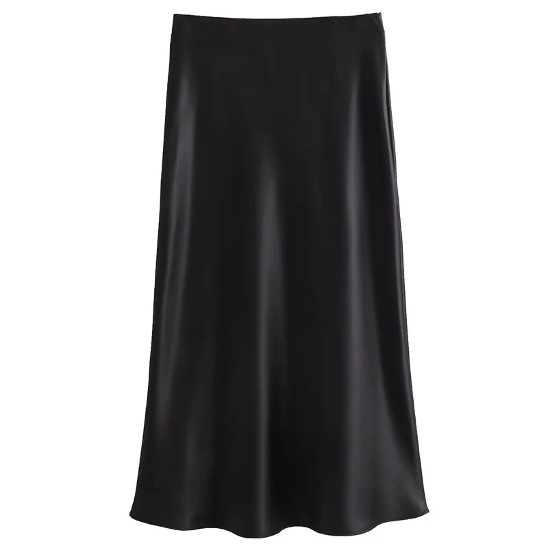 Elegant Satin High-Waist Skirt
