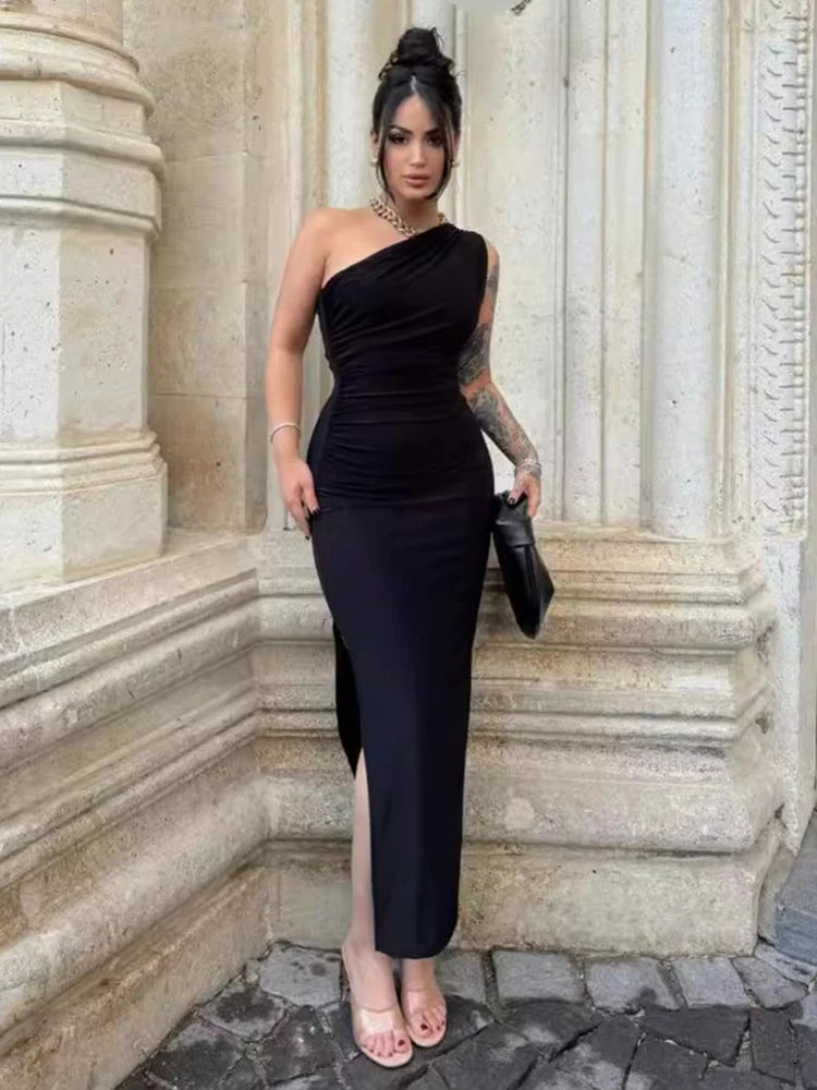 Backless Split Black Maxi Dress