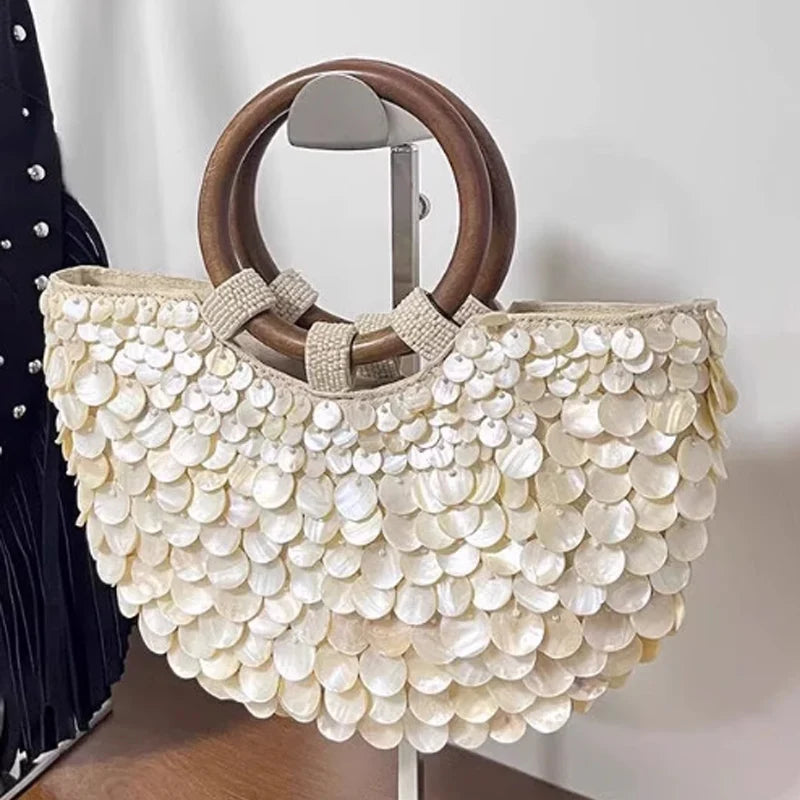 White Crystal Top-Handle Clutch