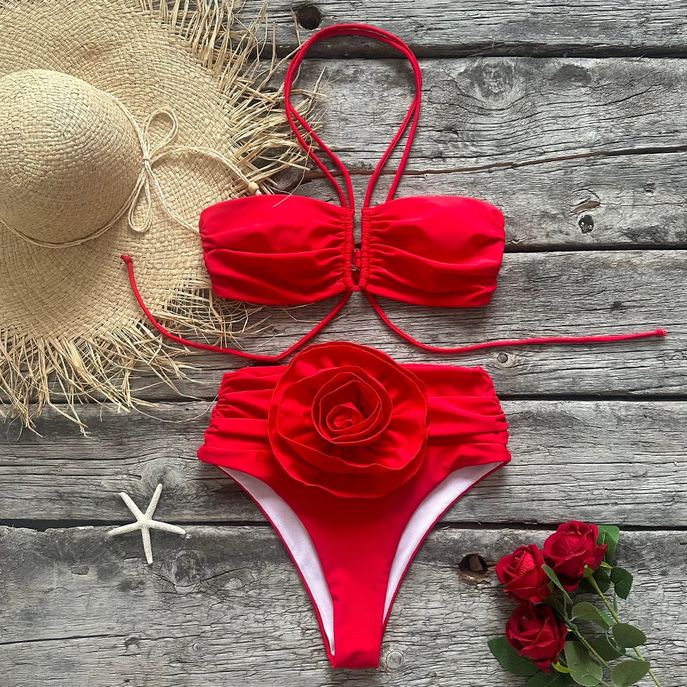 Floral Lace-Up Bikini Set