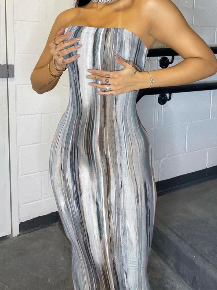 Boho Tie-Dye Strapless Maxi Dress