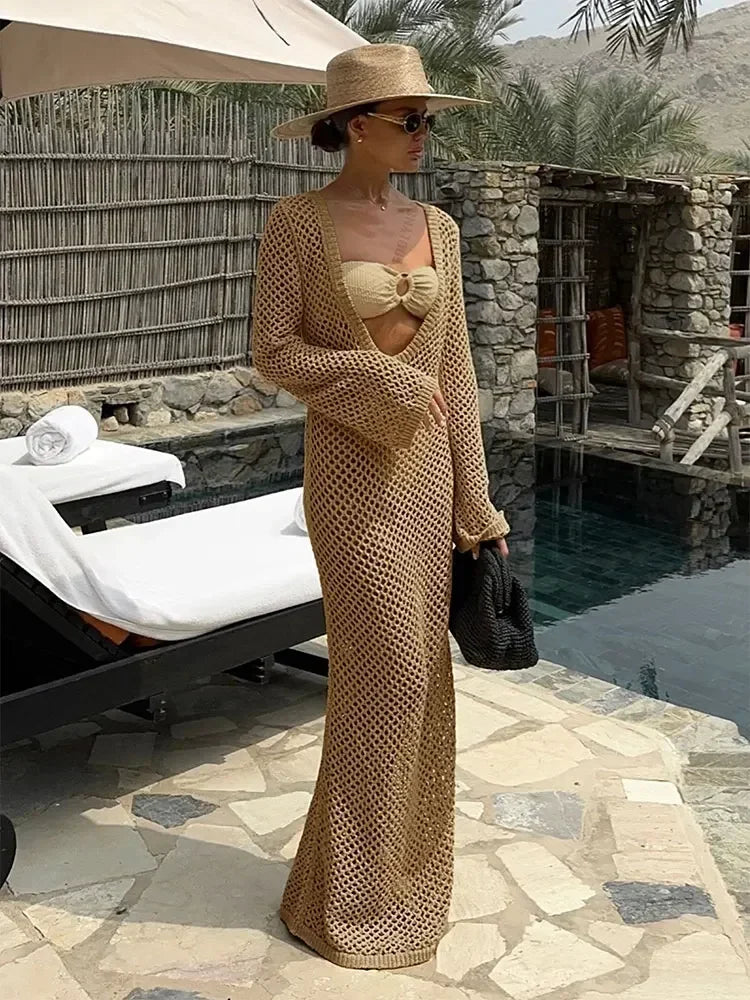 U-Neck Bell Sleeve Maxi Dress