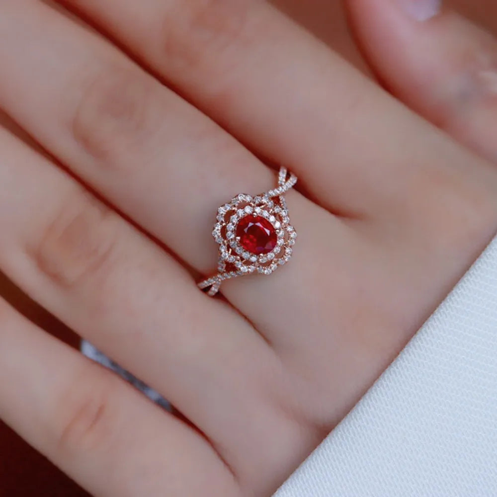 18K Rose Gold Ruby Flower Ring