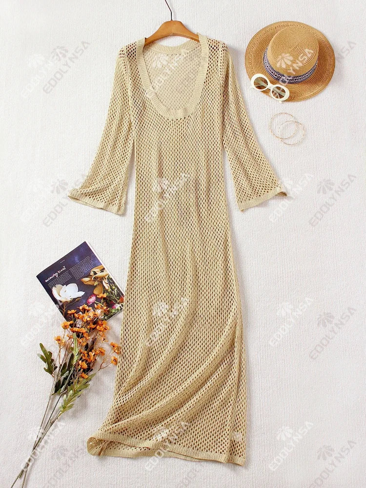 U-Neck Bell Sleeve Maxi Dress