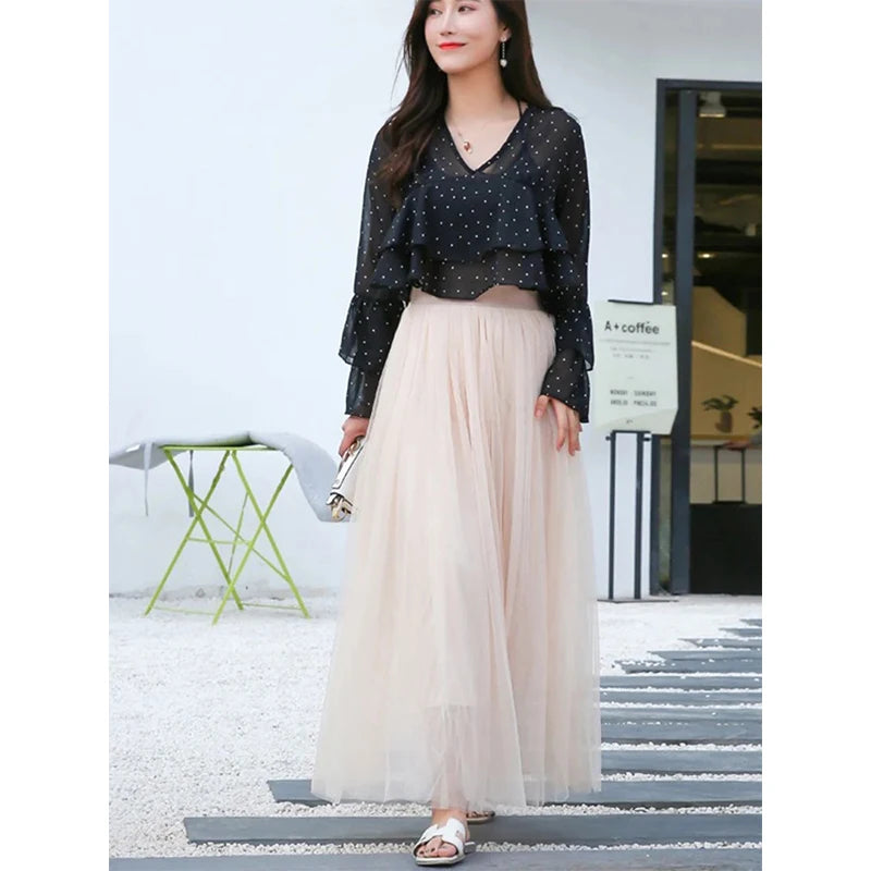 Vintage Mesh Pleated Skirt