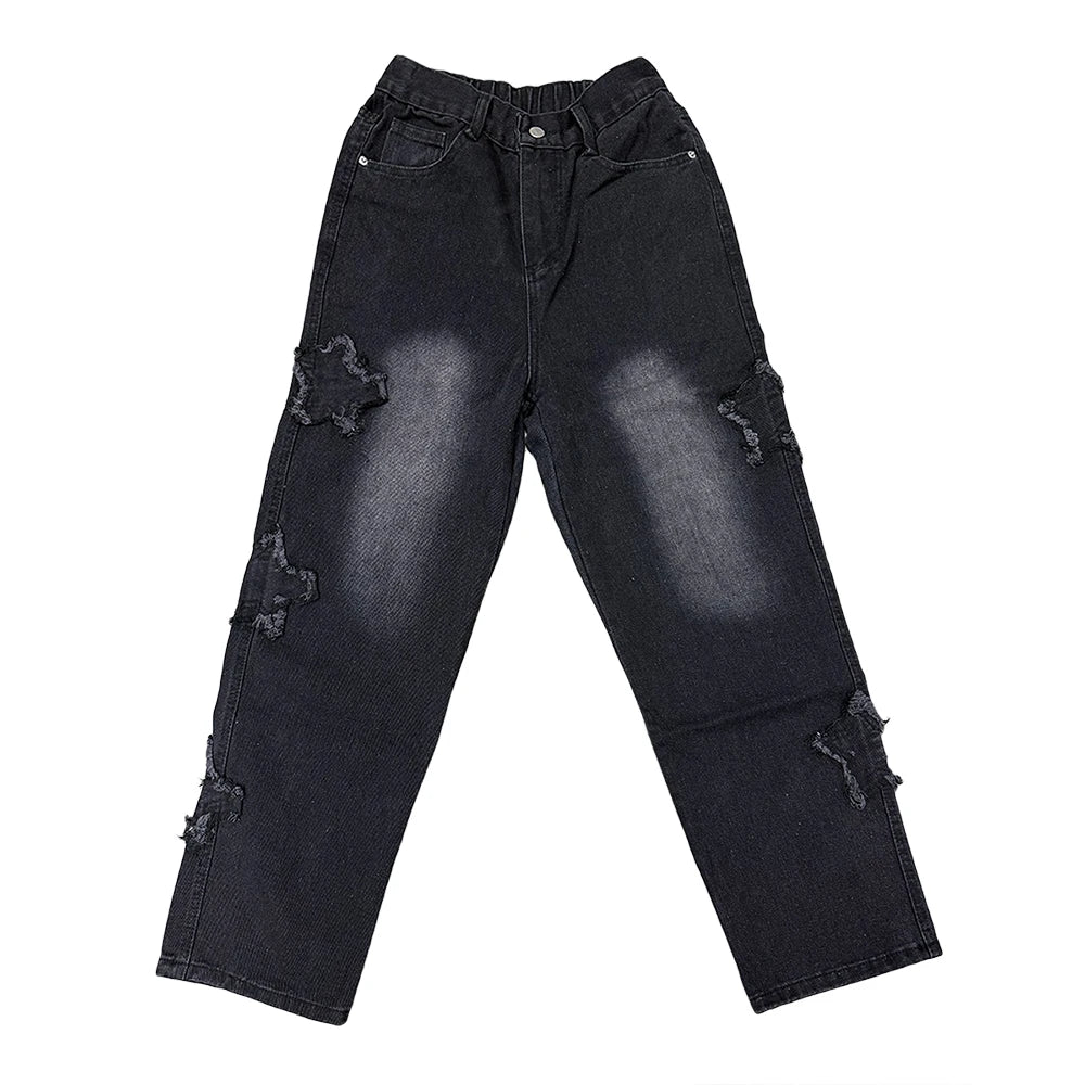 Star Embroidered Wide Leg Jeans