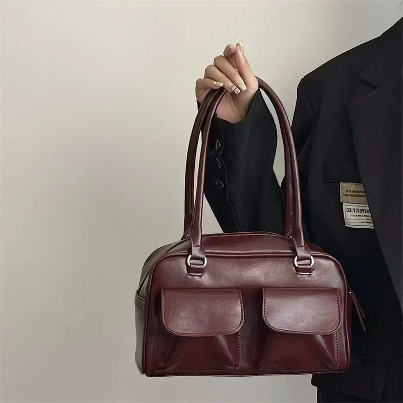 Vintage Burgundy PU Leather Tote