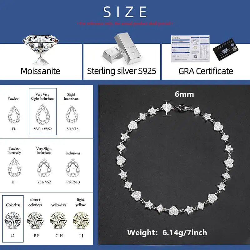 Unisex Iced Out Moissanite Heart Bracelet