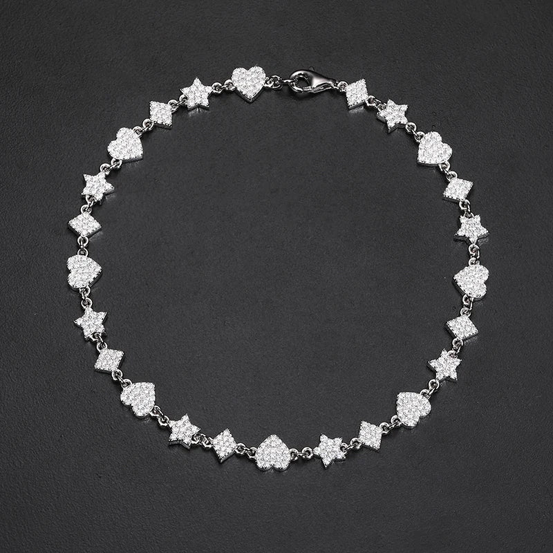 Unisex Iced Out Moissanite Heart Bracelet