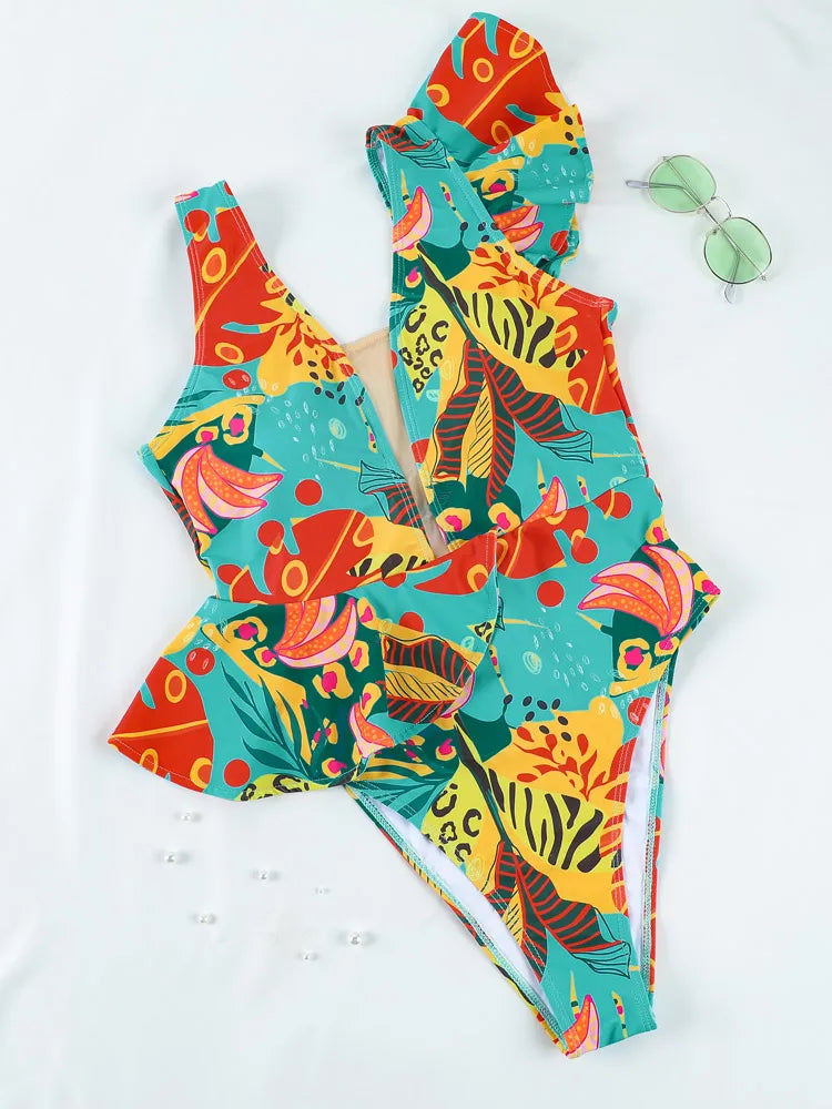 Ruffled Floral One-Piece Swimsuit