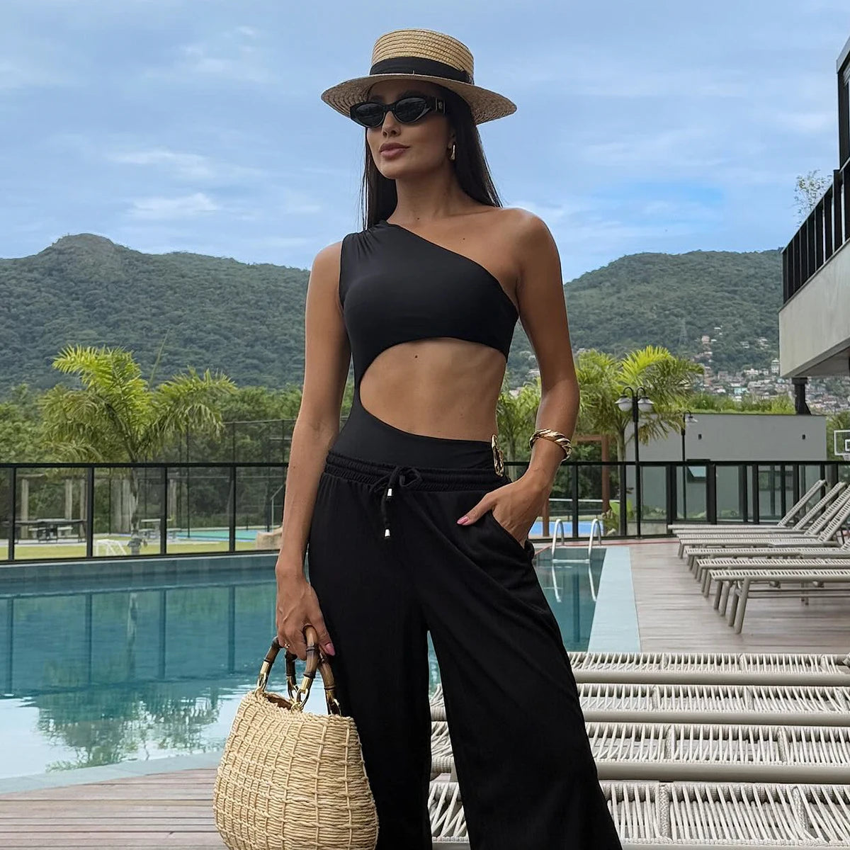 One-Shoulder High Waist Monokini