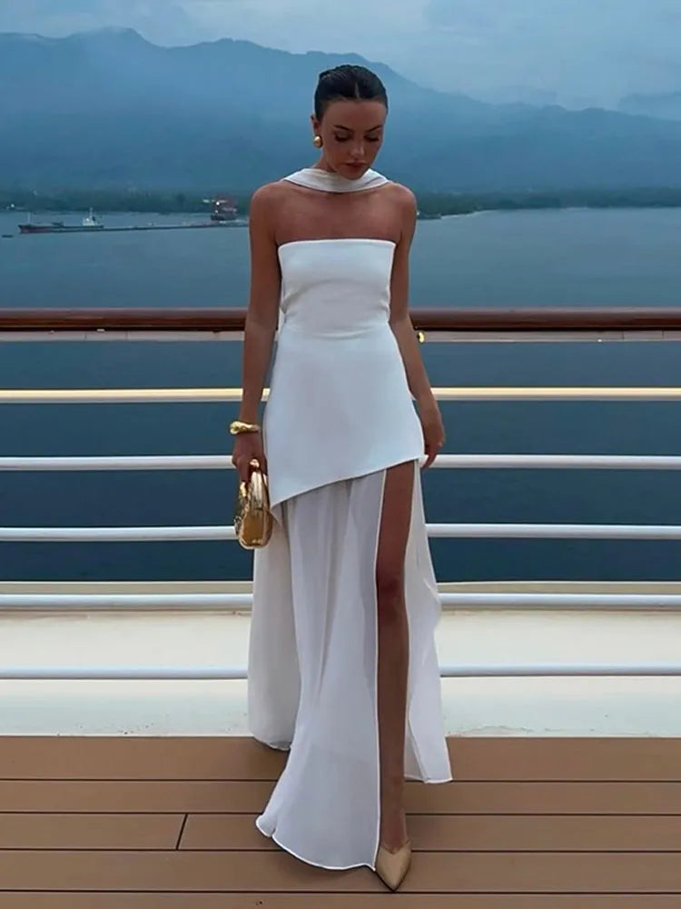 Strapless Mesh Maxi Dress