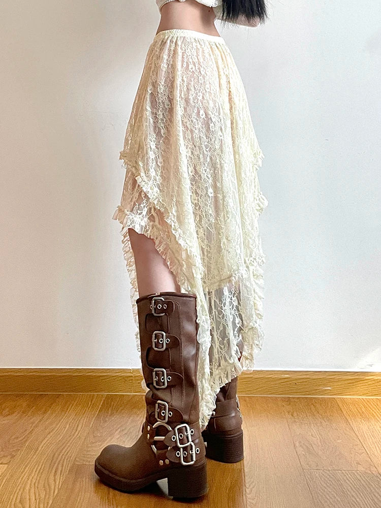 Lace Irregular Low Waist Skirt