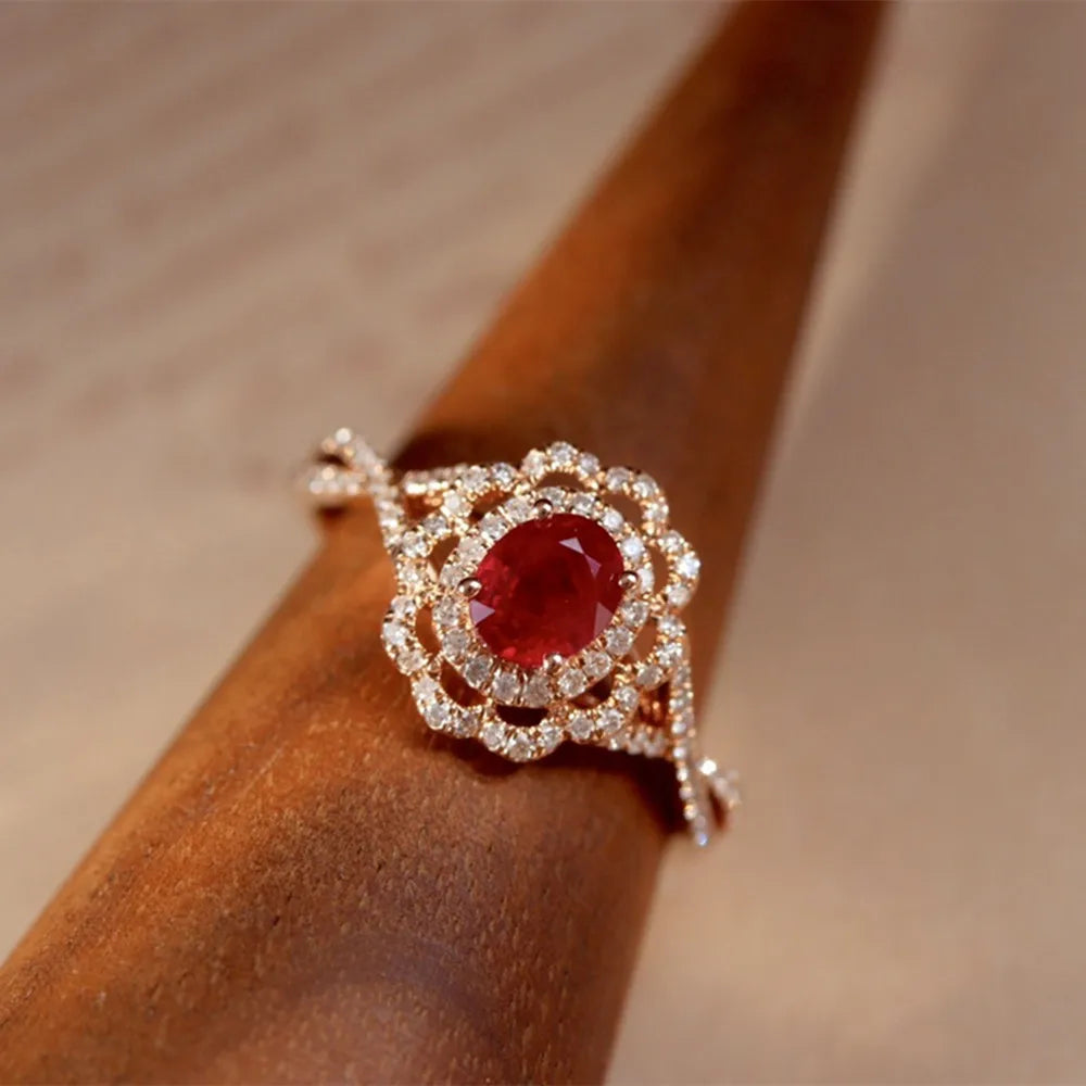 18K Rose Gold Ruby Flower Ring