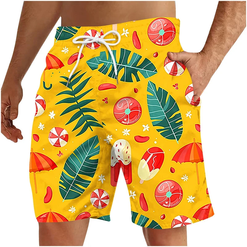 3D Fruit Print Men’s Beach Shorts