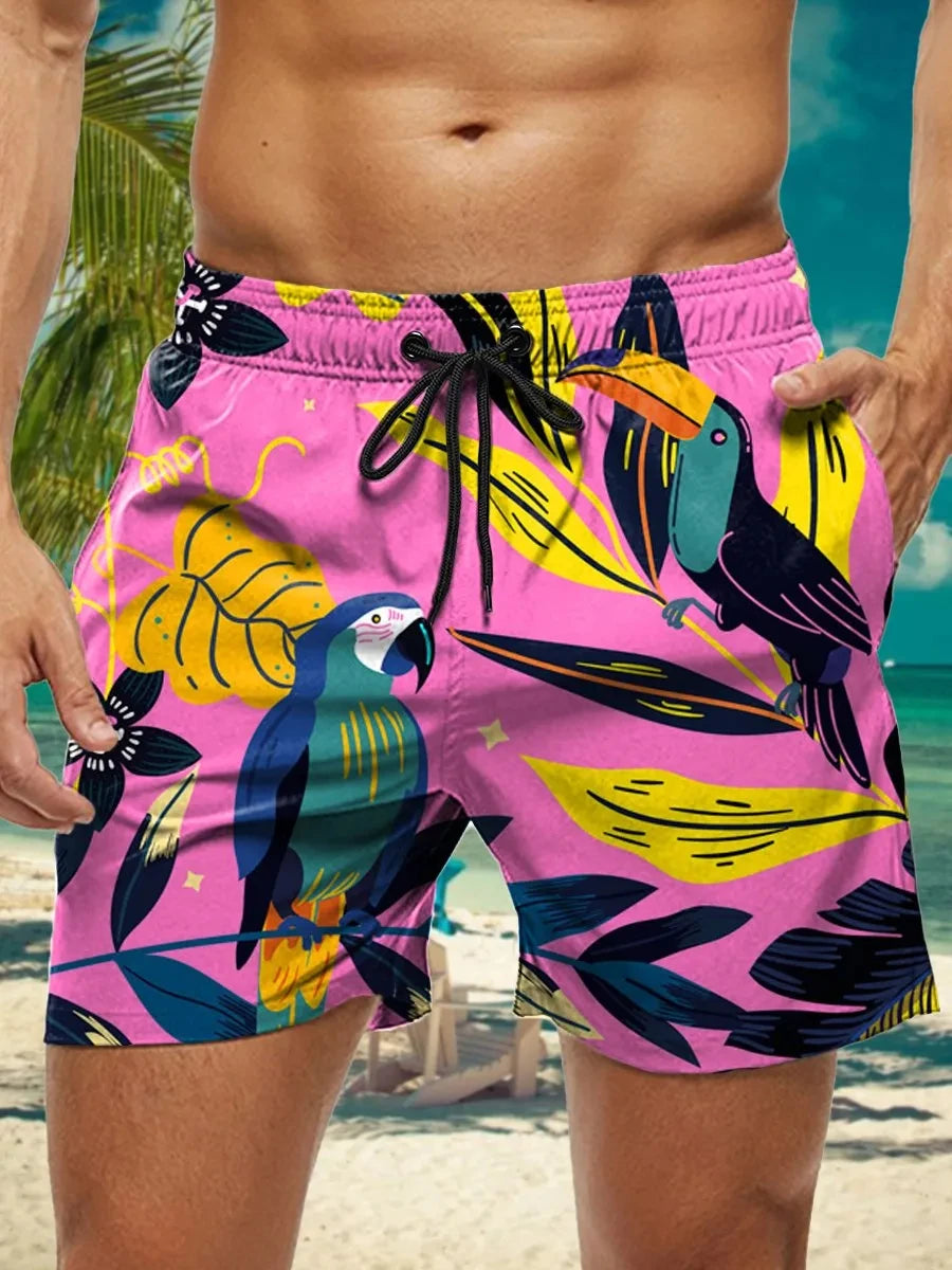 3D Floral Print Men’s Swim Trunks