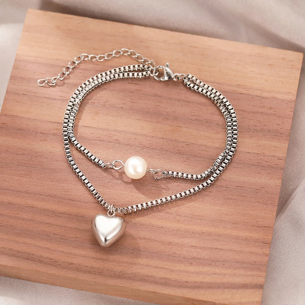 Stainless Steel Heart Pendant Bracelet
