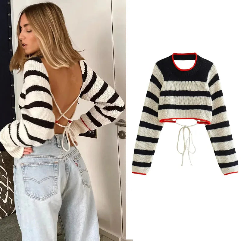 Striped Cropped Knit Sweater