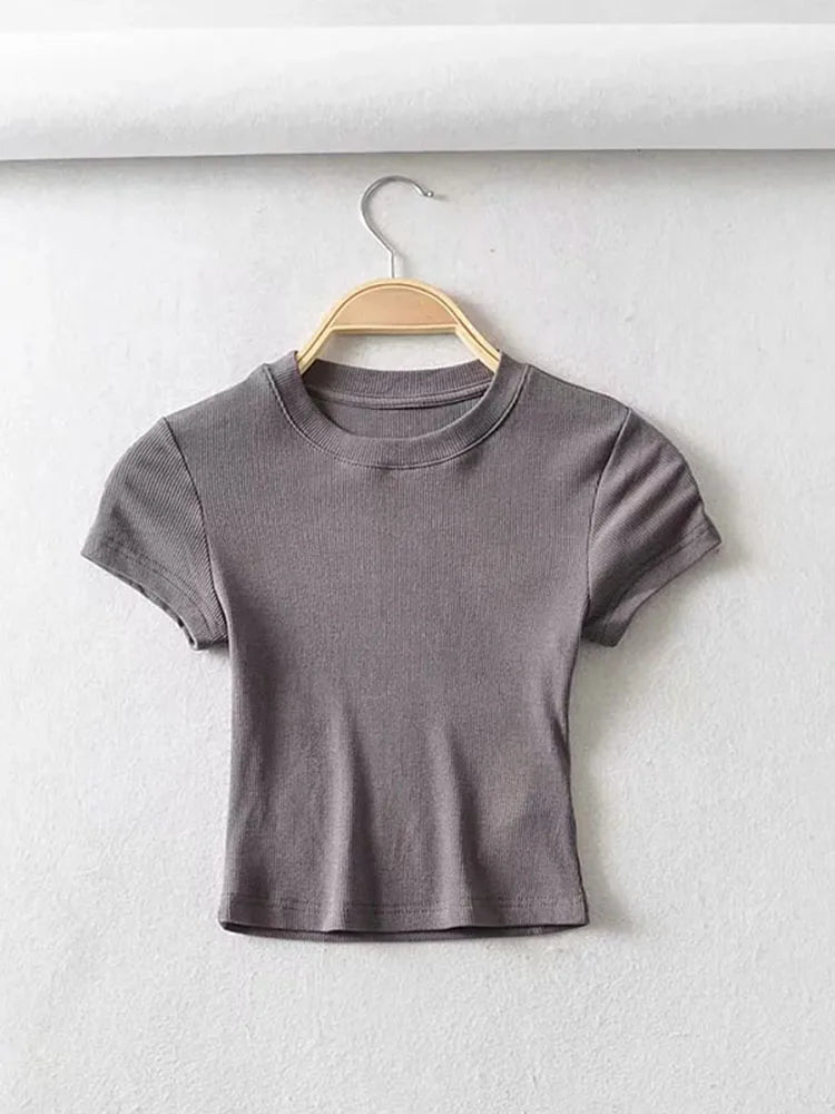 Slim Elastic O-Neck Crop Top
