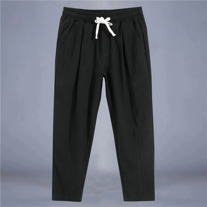 Cotton Linen Drawstring Casual Pants