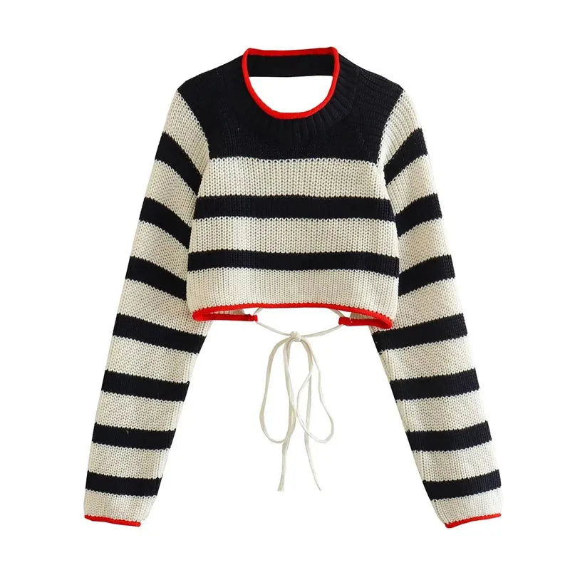 Striped Cropped Knit Sweater