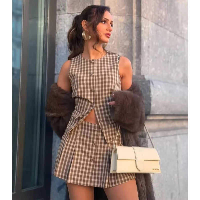 Plaid Sleeveless Crop Top set