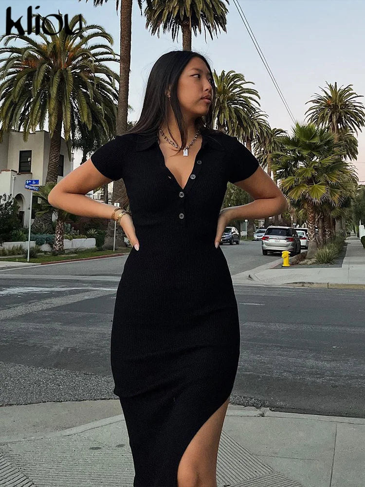 Collared Button Side Slit Dress