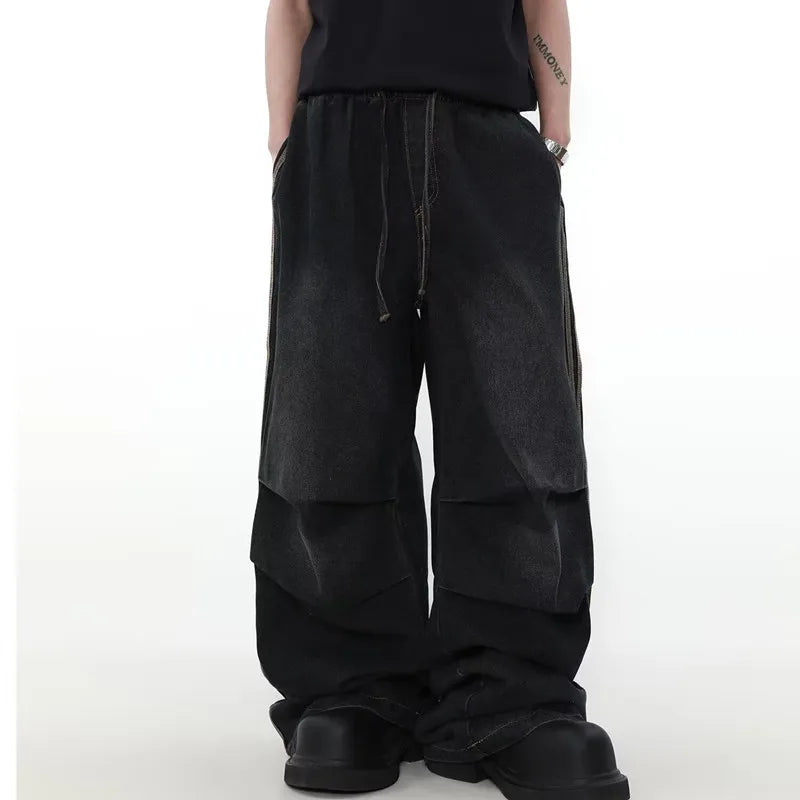 Y2K Striped Pleated Baggy Jeans
