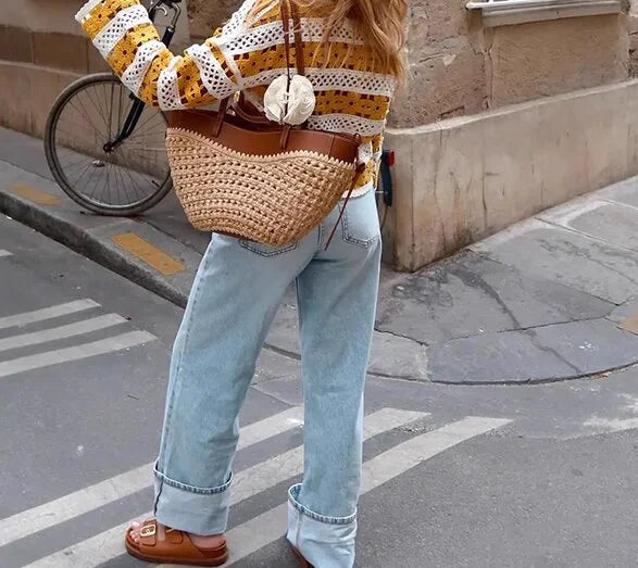 Retro Boho Large Woven Basket Bag