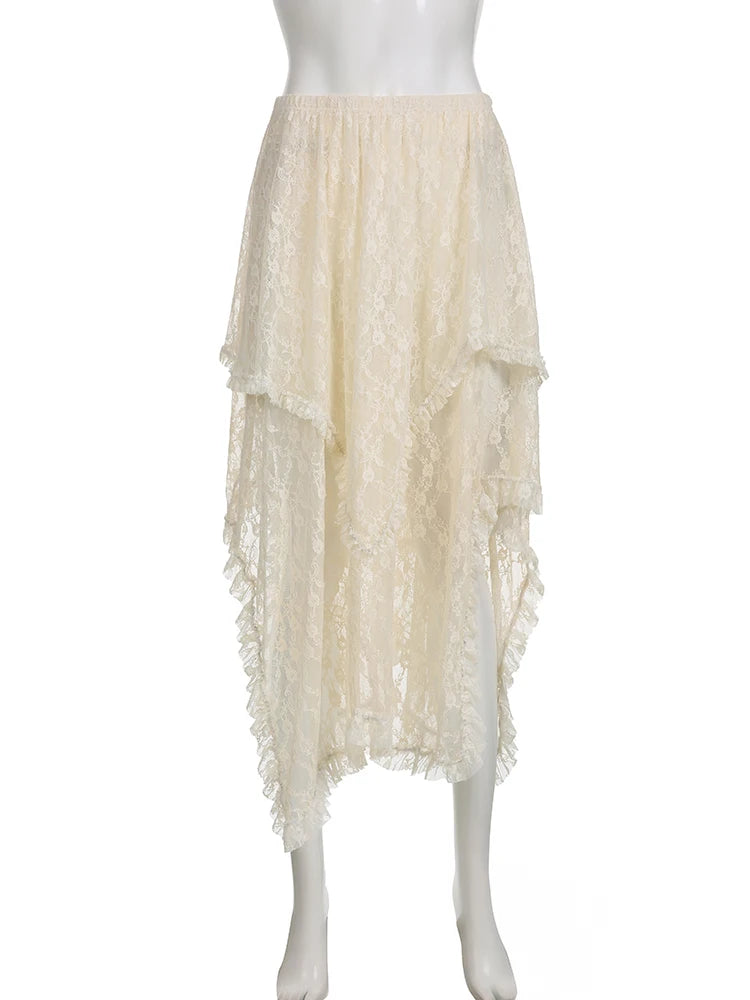 Lace Irregular Low Waist Skirt