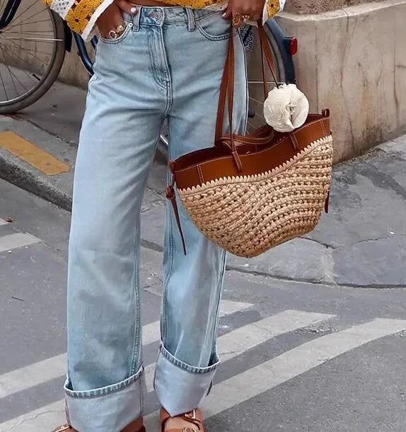Retro Boho Large Woven Basket Bag