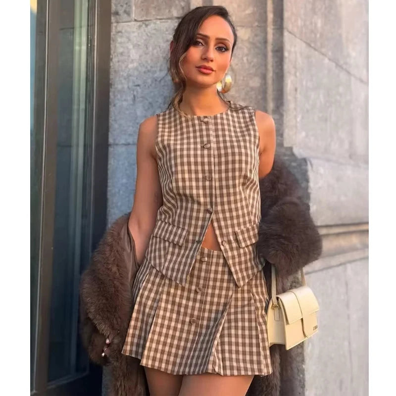 Plaid Sleeveless Crop Top set