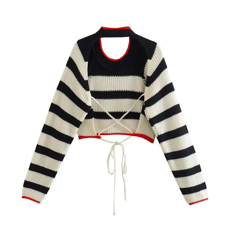 Striped Cropped Knit Sweater