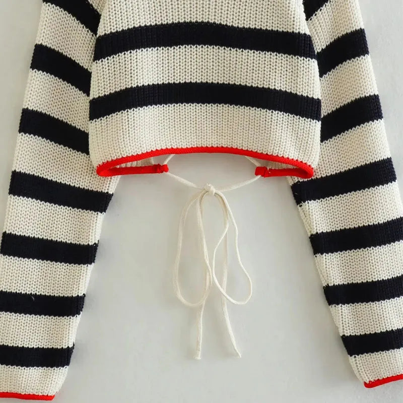 Striped Cropped Knit Sweater