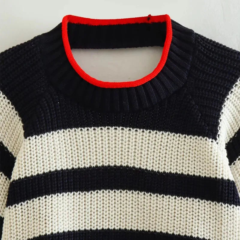 Striped Cropped Knit Sweater