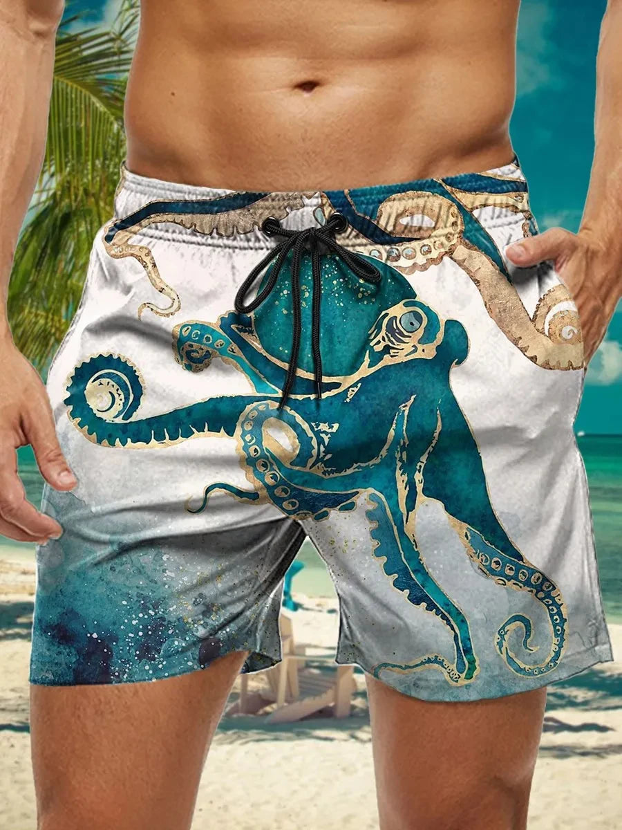 3D Floral Print Men’s Swim Trunks