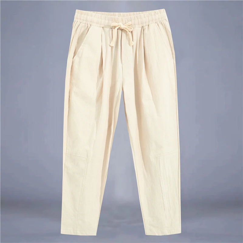 Cotton Linen Drawstring Casual Pants