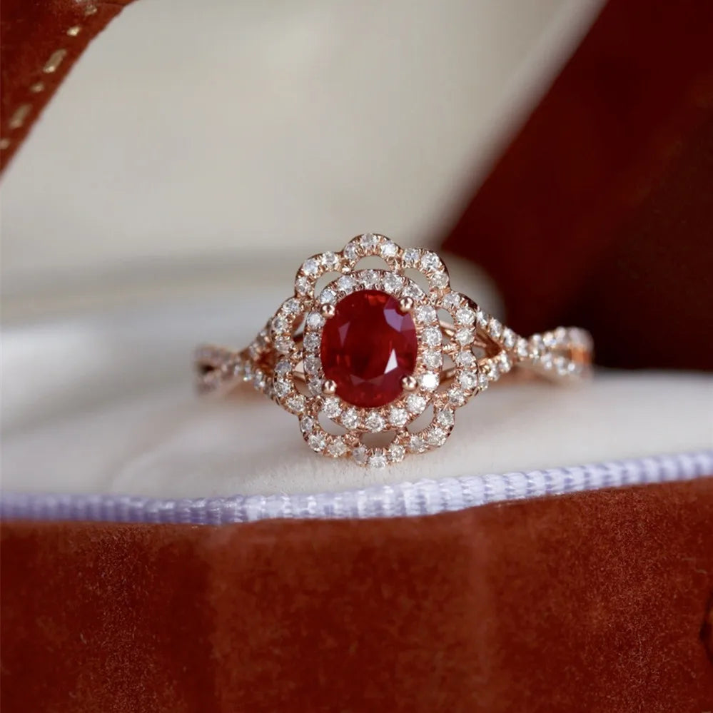 18K Rose Gold Ruby Flower Ring
