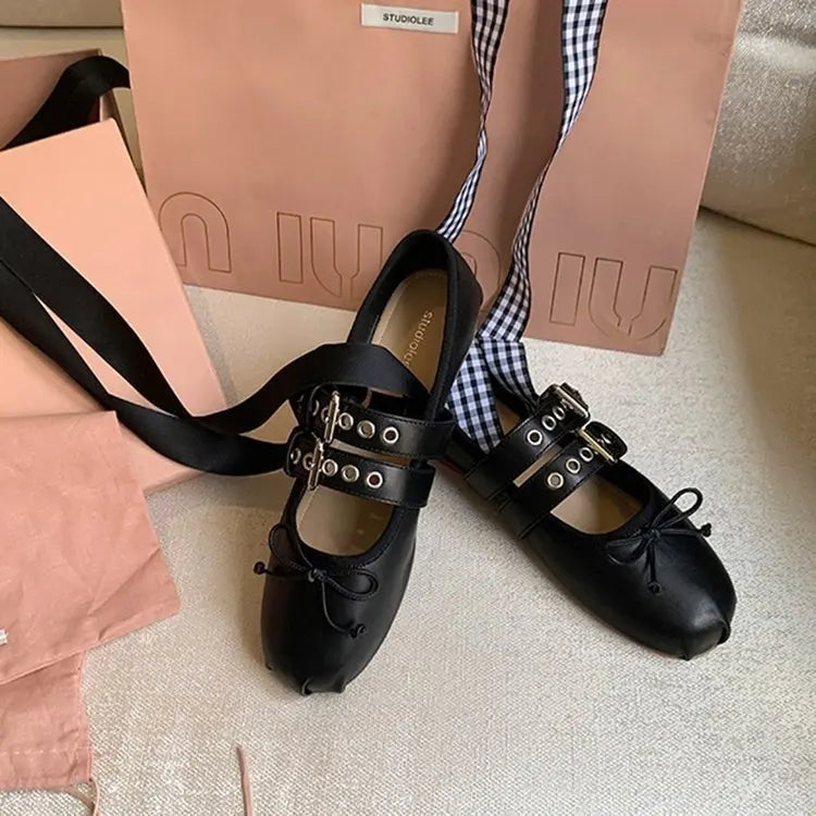 Silk Butterfly-Knot Ballet Flats