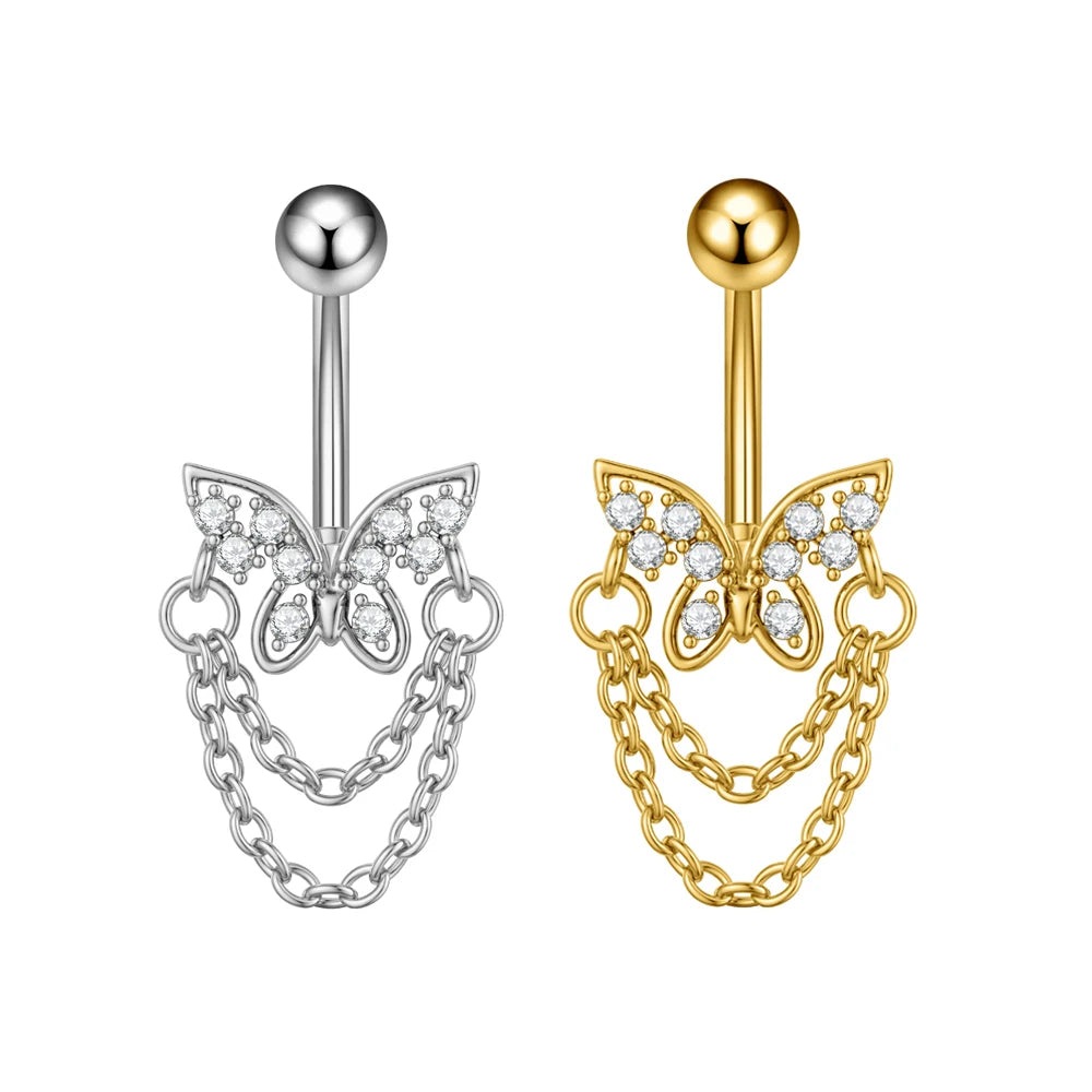 Butterfly Flower Clip Belly Ring