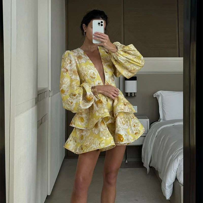 Ruffled Floral Mini Dress
