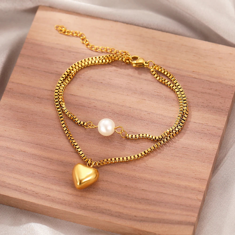 Stainless Steel Heart Pendant Bracelet