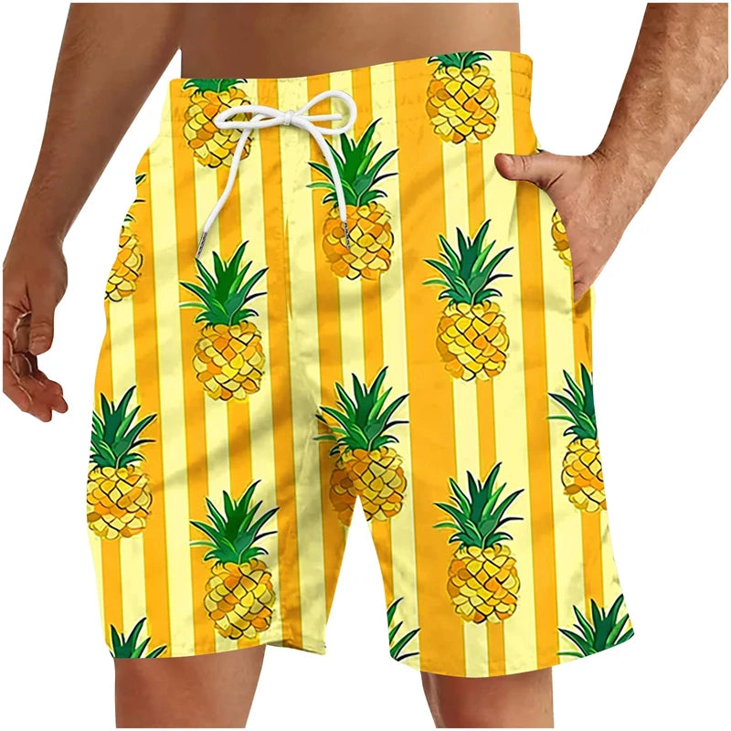 3D Fruit Print Men’s Beach Shorts