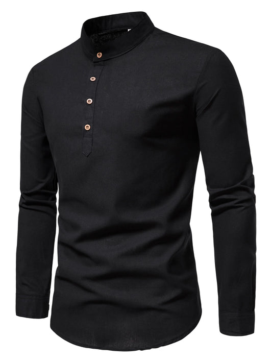 Pure Cotton Stand Collar Shirt