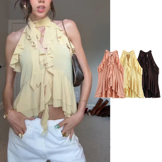 Chic Chiffon Ruffle Halter Top