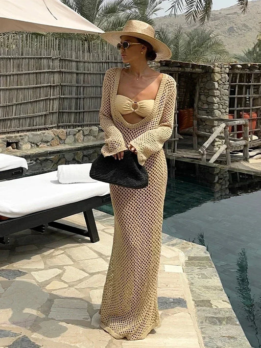 U-Neck Bell Sleeve Maxi Dress