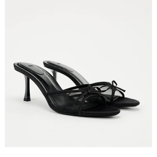 Women Lace Bow Heeled Sandals