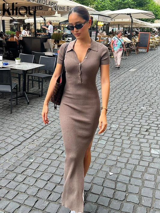 Collared Button Side Slit Dress