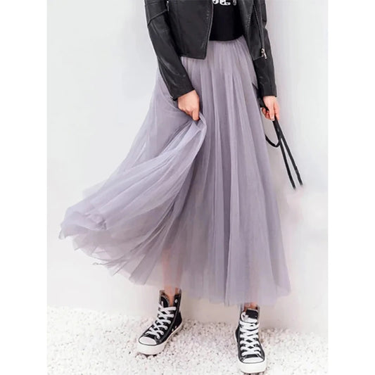 Vintage Mesh Pleated Skirt